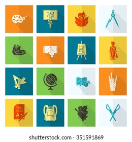 School and Education Icon Set. Flat design style. Vector