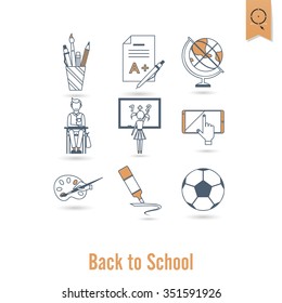 School and Education Icon Set. Flat design style. Vector
