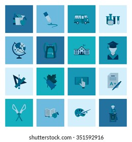 School and Education Icon Set. Flat design style. Vector