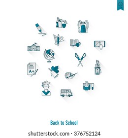 School and Education Icon Set. Flat design style. Vector