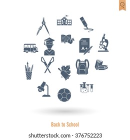 School and Education Icon Set. Flat design style. Vector