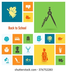 School and Education Icon Set. Flat design style. Vector