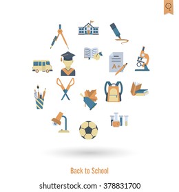 School and Education Icon Set. Flat design style. Vector