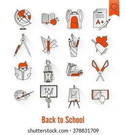 School and Education Icon Set. Flat design style. Vector