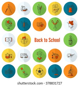School and Education Icon Set. Flat design style. Vector