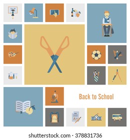 School and Education Icon Set. Flat design style. Vector