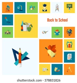 School and Education Icon Set. Flat design style. Vector