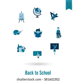School and Education Icon Set. Flat design style. Vector