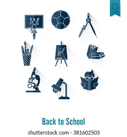 School and Education Icon Set. Flat design style. Vector