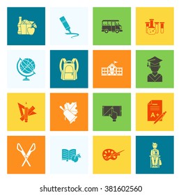 School and Education Icon Set. Flat design style. Vector