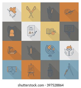 School and Education Icon Set. Flat design style. Vector