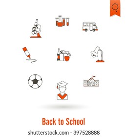 School and Education Icon Set. Flat design style. Vector