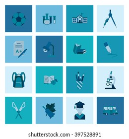 School and Education Icon Set. Flat design style. Vector