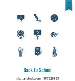 School and Education Icon Set. Flat design style. Vector