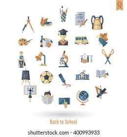 School and Education Icon Set. Flat design style. Vector