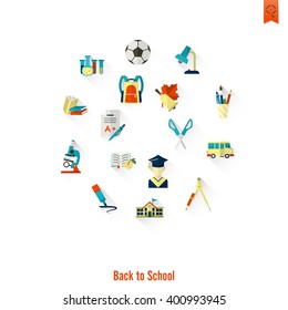 School and Education Icon Set. Flat design style. Vector