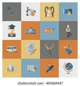 School and Education Icon Set. Flat design style. Vector