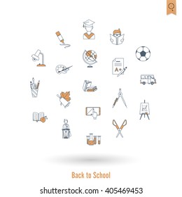 School and Education Icon Set. Flat design style. Vector
