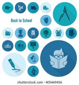 School and Education Icon Set. Flat design style. Vector