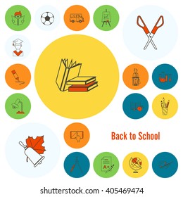 School and Education Icon Set. Flat design style. Vector