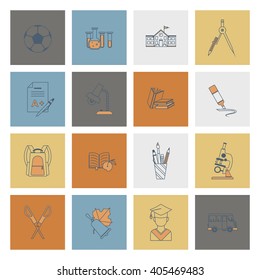 School and Education Icon Set. Flat design style. Vector