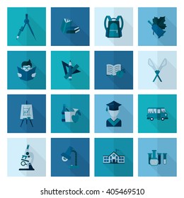 School and Education Icon Set. Flat design style. Vector