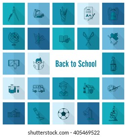 School and Education Icon Set. Flat design style. Vector