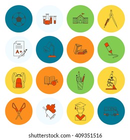 School and Education Icon Set. Flat design style. Vector