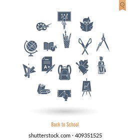 School and Education Icon Set. Flat design style. Vector
