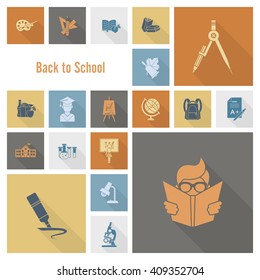 School and Education Icon Set. Flat design style. Vector
