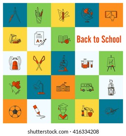 School and Education Icon Set. Flat design style. Vector