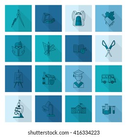 School and Education Icon Set. Flat design style. Vector