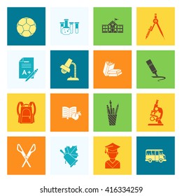 School and Education Icon Set. Flat design style. Vector
