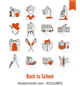 School and Education Icon Set. Flat design style. Vector
