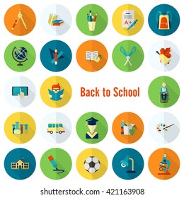 School and Education Icon Set. Flat design style. Vector