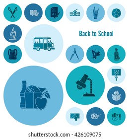 School and Education Icon Set. Flat design style. Vector