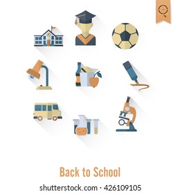 School and Education Icon Set. Flat design style. Vector