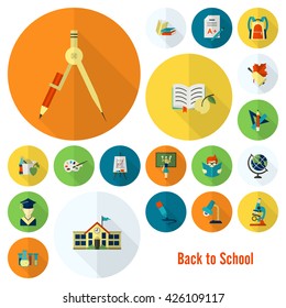 School and Education Icon Set. Flat design style. Vector