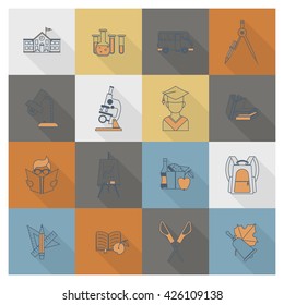 School and Education Icon Set. Flat design style. Vector