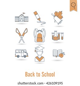 School and Education Icon Set. Flat design style. Vector
