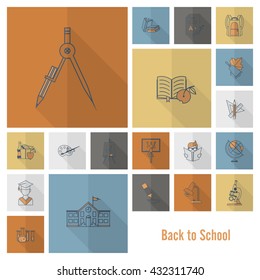 School and Education Icon Set. Flat design style. Vector