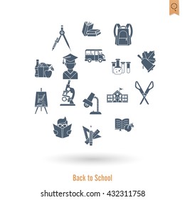 School and Education Icon Set. Flat design style. Vector