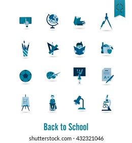 School and Education Icon Set. Flat design style. Vector