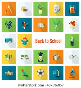School and Education Icon Set. Flat design style. Vector