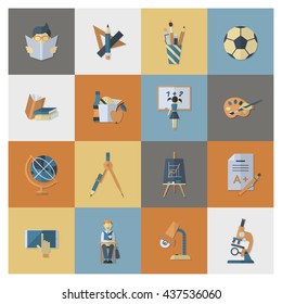 School and Education Icon Set. Flat design style. Vector