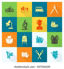 School and Education Icon Set. Flat design style. Vector