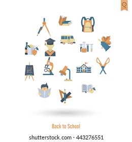 School and Education Icon Set. Flat design style. Vector