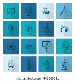 School and Education Icon Set. Flat design style. Vector