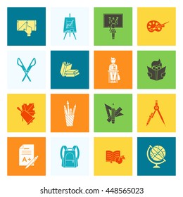 School and Education Icon Set. Flat design style. Vector