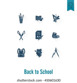 School and Education Icon Set. Flat design style. Vector